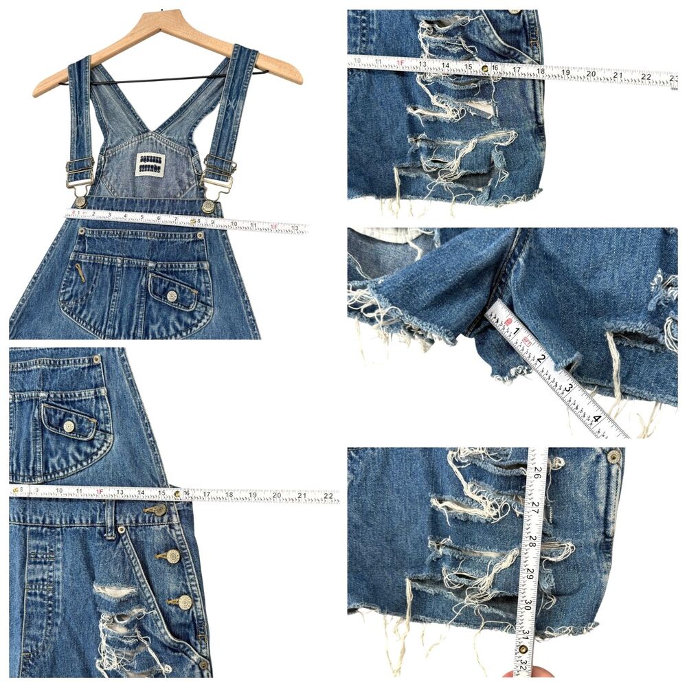 VTG Y2K Squeeze Light Wash Denim Bib Shortalls Small Festival Indie Retro Grunge - Picture 10 of 11